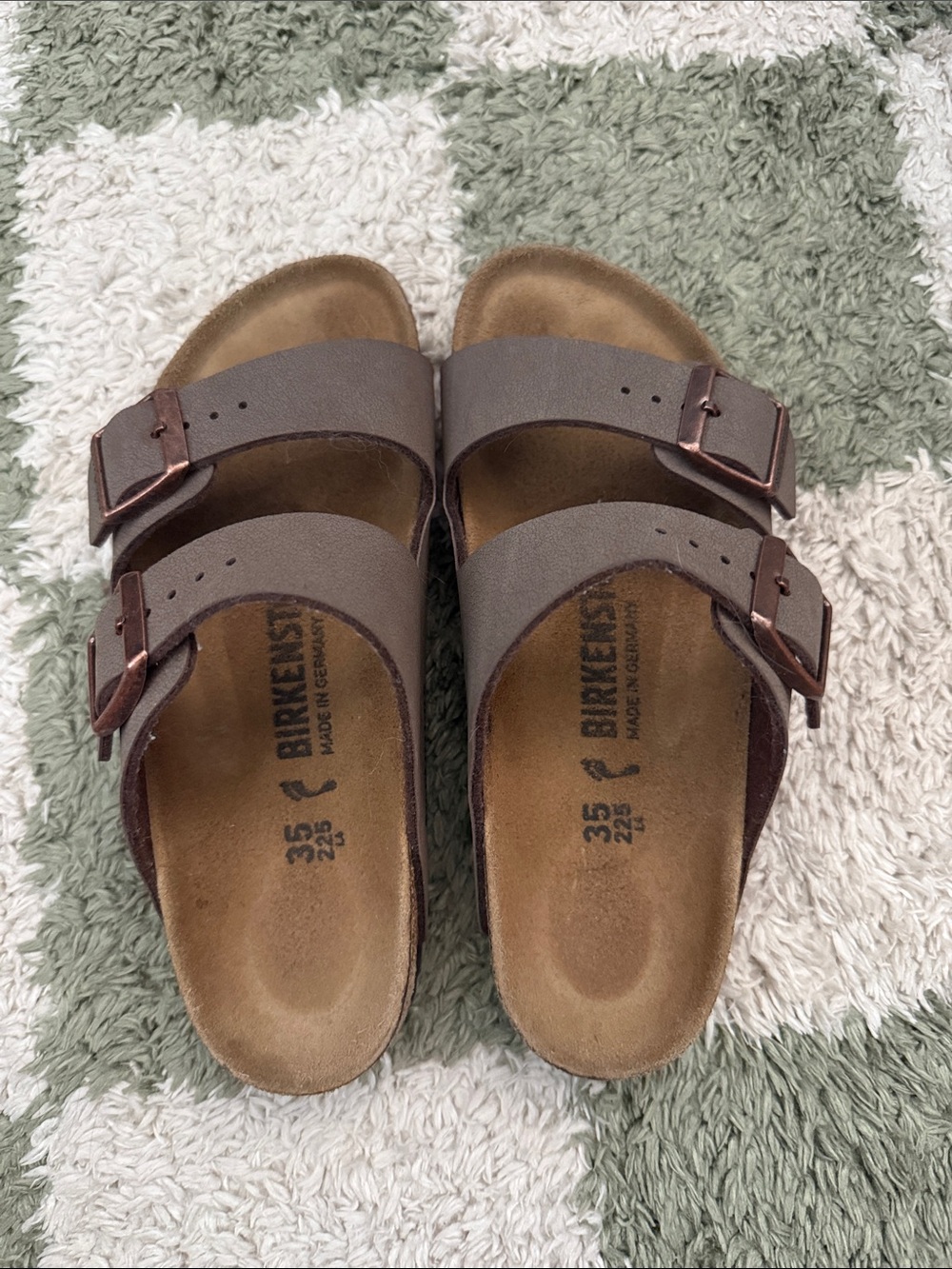 Birkenstock Arizona Double-Strap Sandals in Taupe with Copper Buckles